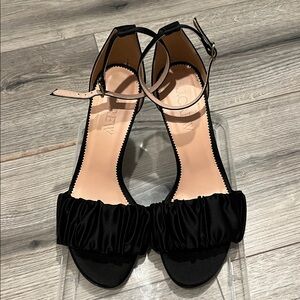 J. Crew Black Satin Ruffled Strap Sandals